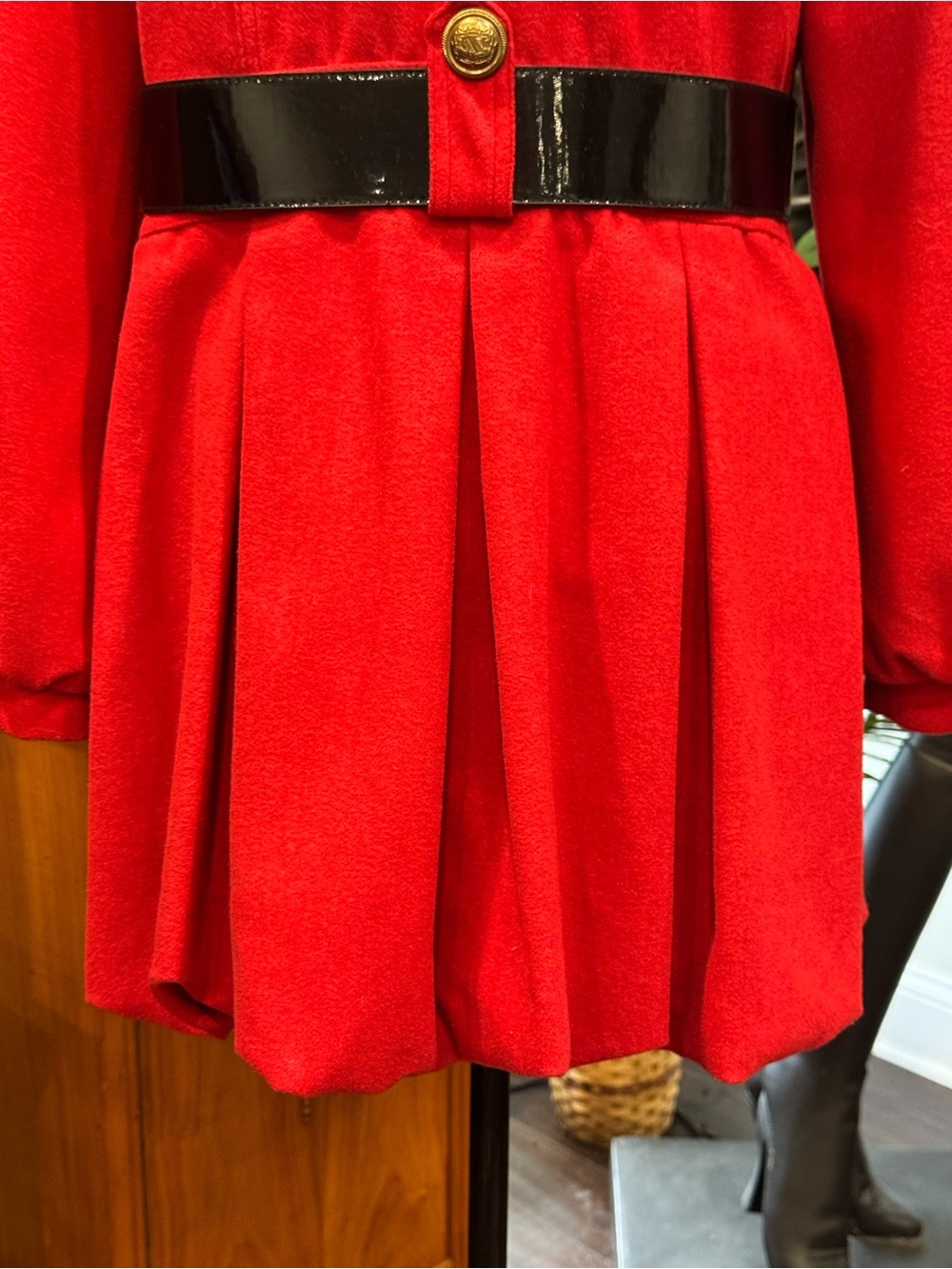 Yoki Red Ruffle Collar Pea Coat with Black Patent Belt Rayon and Wool material - Picture 7 of 11